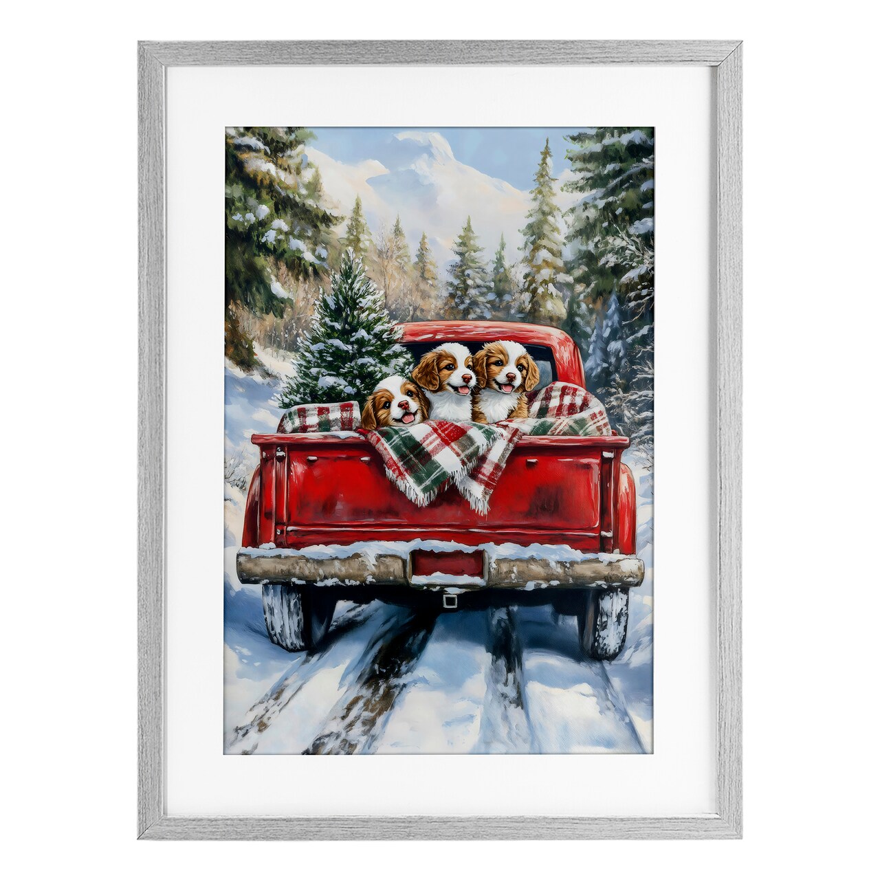 Stupell Industries Christmas Truck Pups Trio Framed Print Under Glass, design by Petal Prints Design